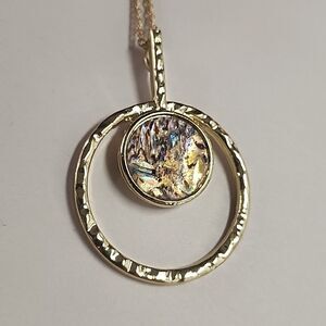 TONI Mother of Pearl Gold Tone Pendant Necklace Long Chain